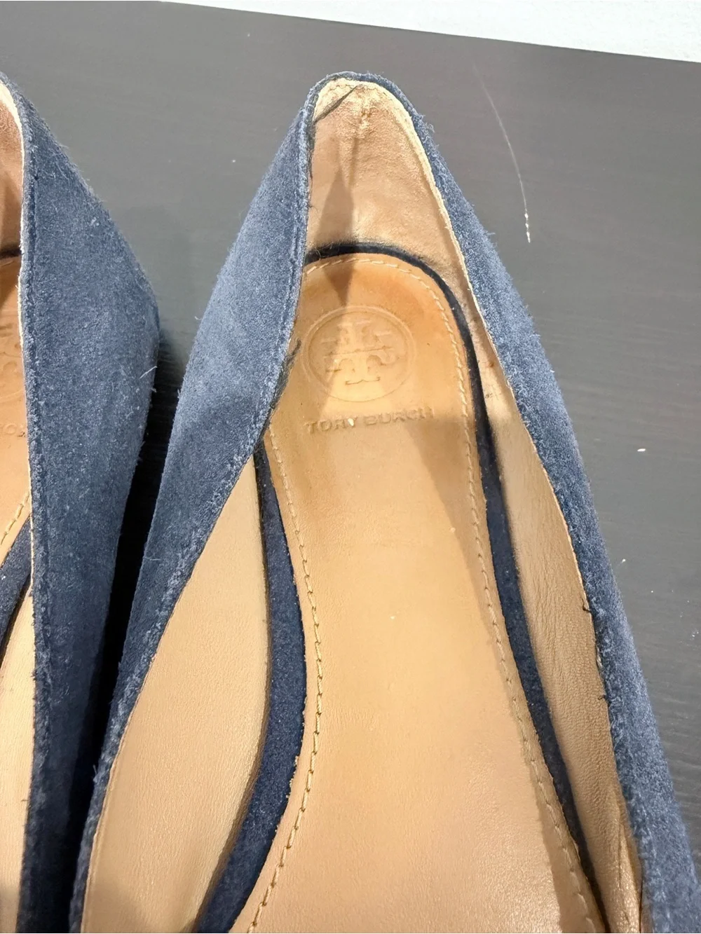 Tory Burch Logo Navy Blue Marsden Ballet Sz 8